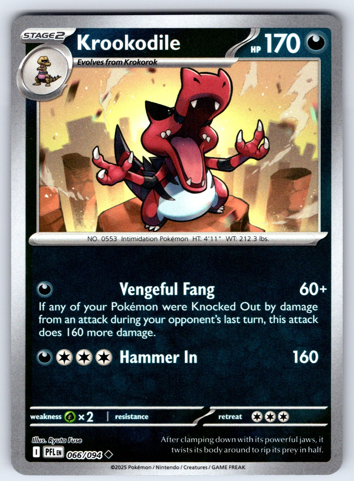 Krookodile Reverse Holo Uncommon ME02: Phantasmal Flames 066/094 NM 2025