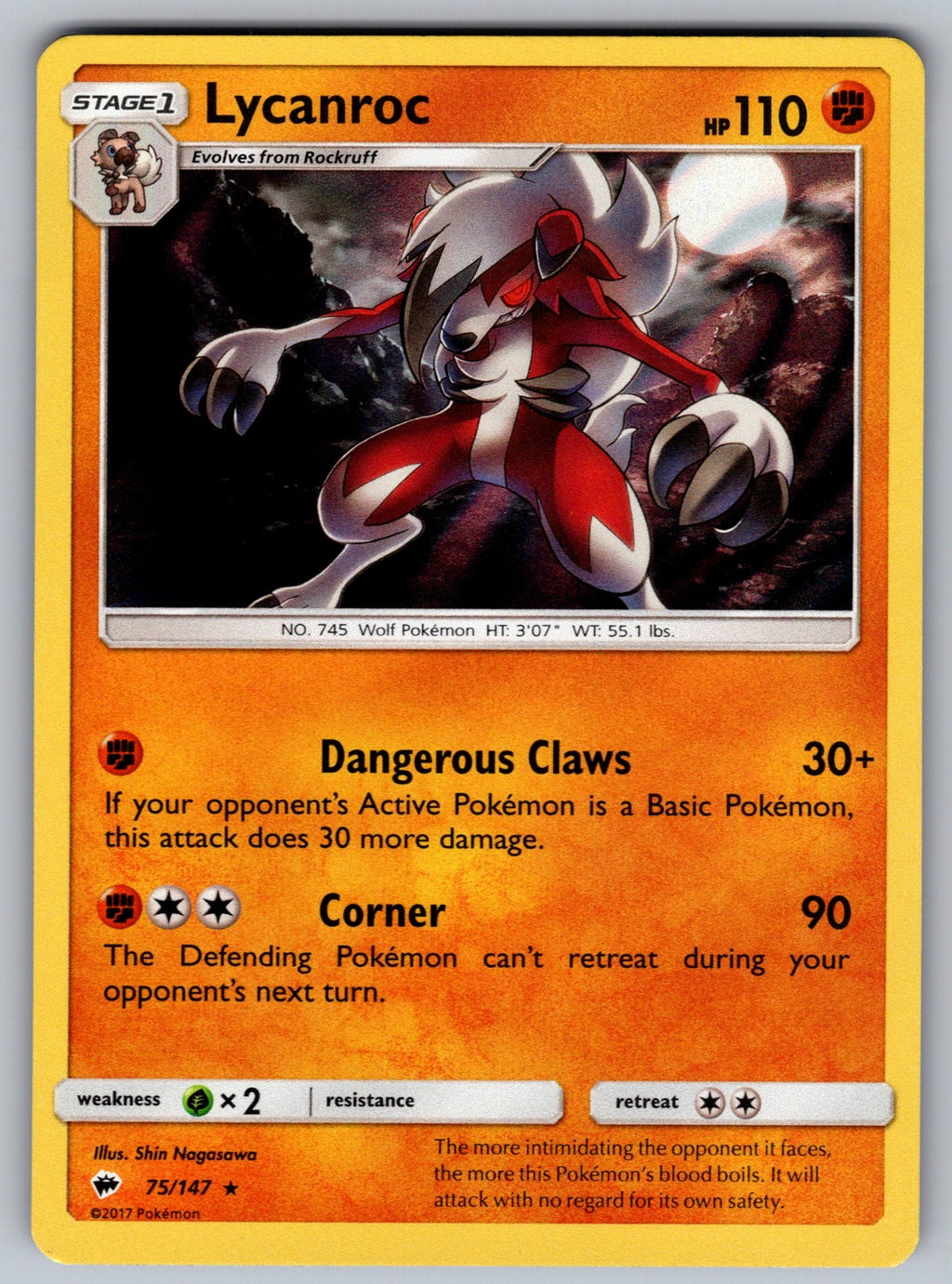 Lycanroc (75) Holo Rare SM - Burning Shadows 75/147 NM 2017