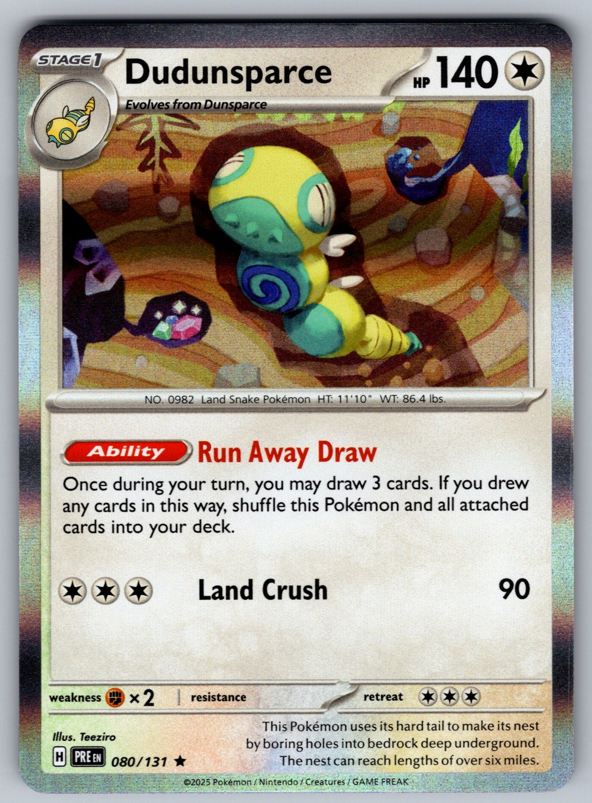 Dudunsparce Holo Rare SV: Prismatic Evolutions 080/131 NM 2025