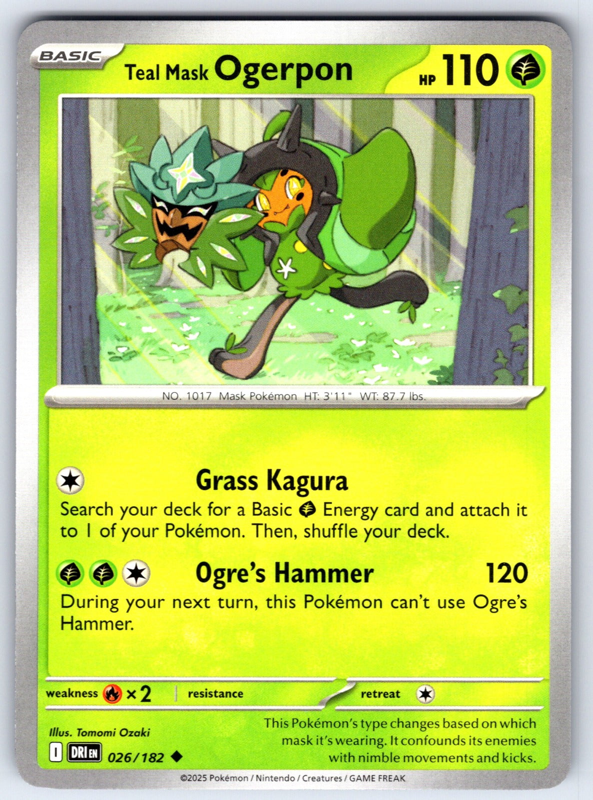Teal Mask Ogerpon Uncommon SV10: Destined Rivals 026/182 NM 2025