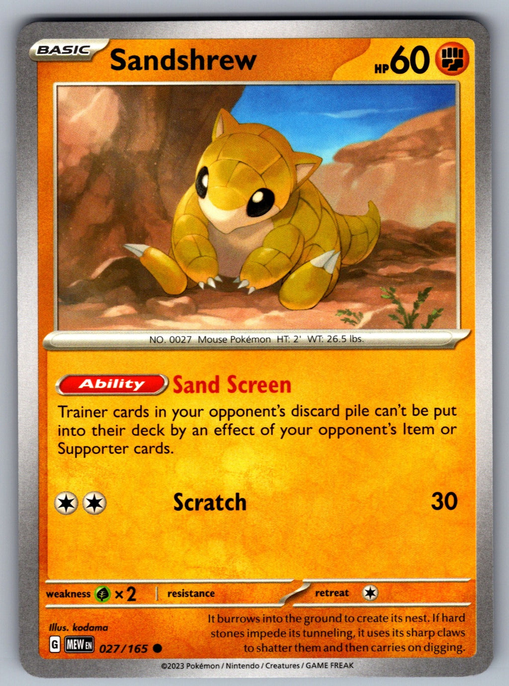 Sandshrew Common SV: Scarlet & Violet 151 027/165 NM 2023