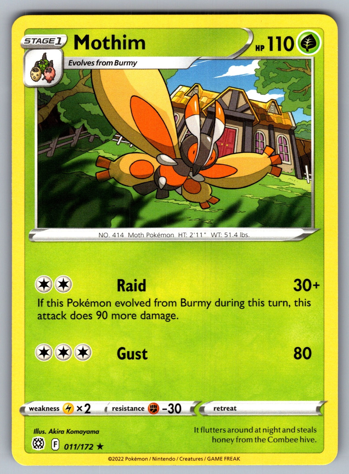 Mothim Rare SWSH09: Brilliant Stars 011/172 NM 2022
