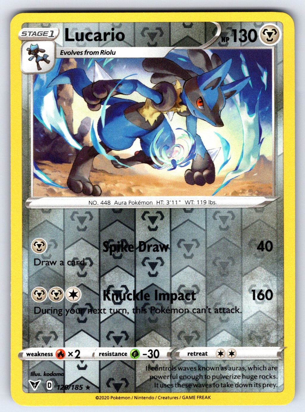 Lucario Reverse Holo Rare SWSH04: Vivid Voltage 120/185 NM 2020