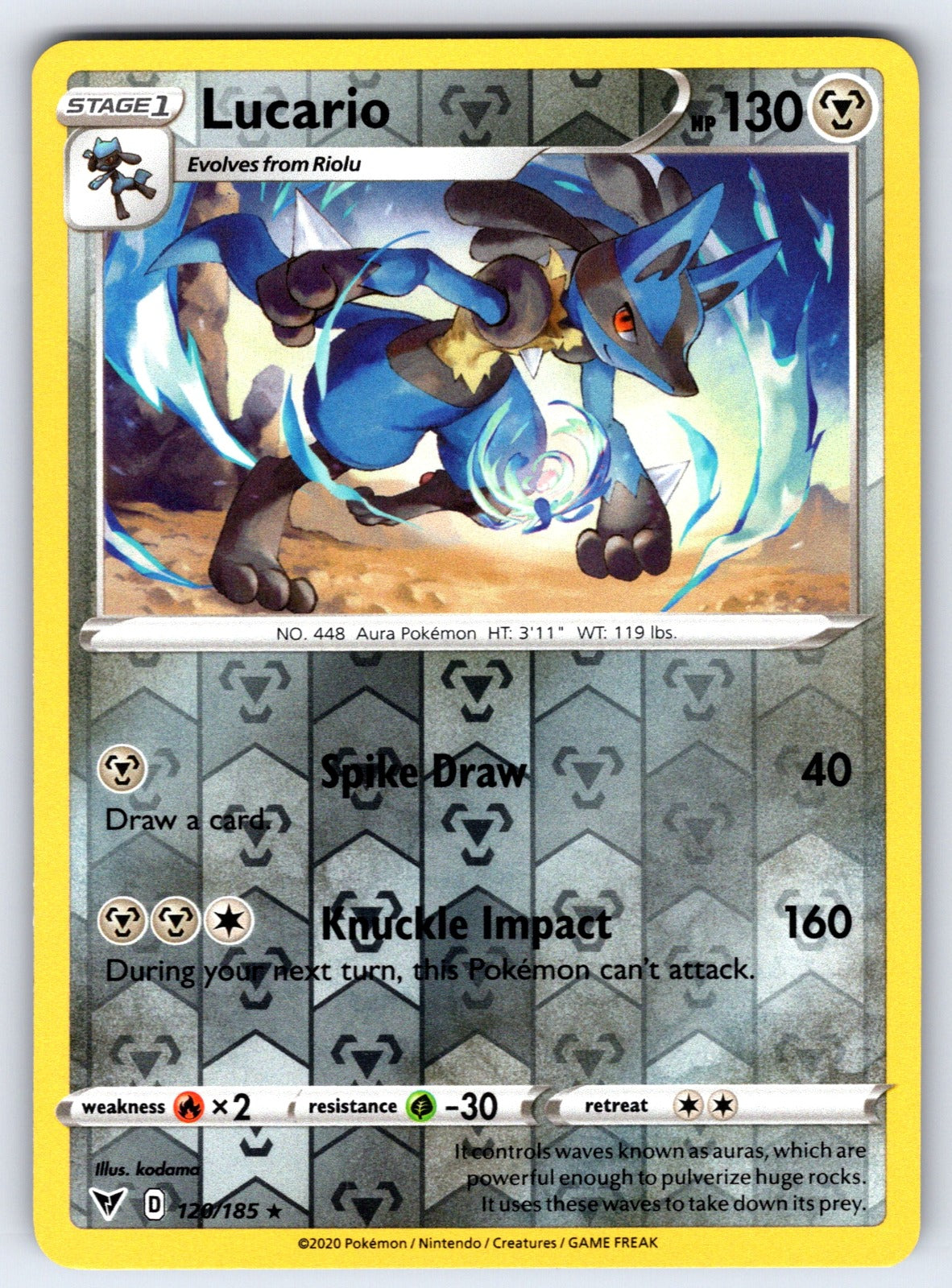 Lucario Reverse Holo Rare SWSH04: Vivid Voltage 120/185 NM 2020