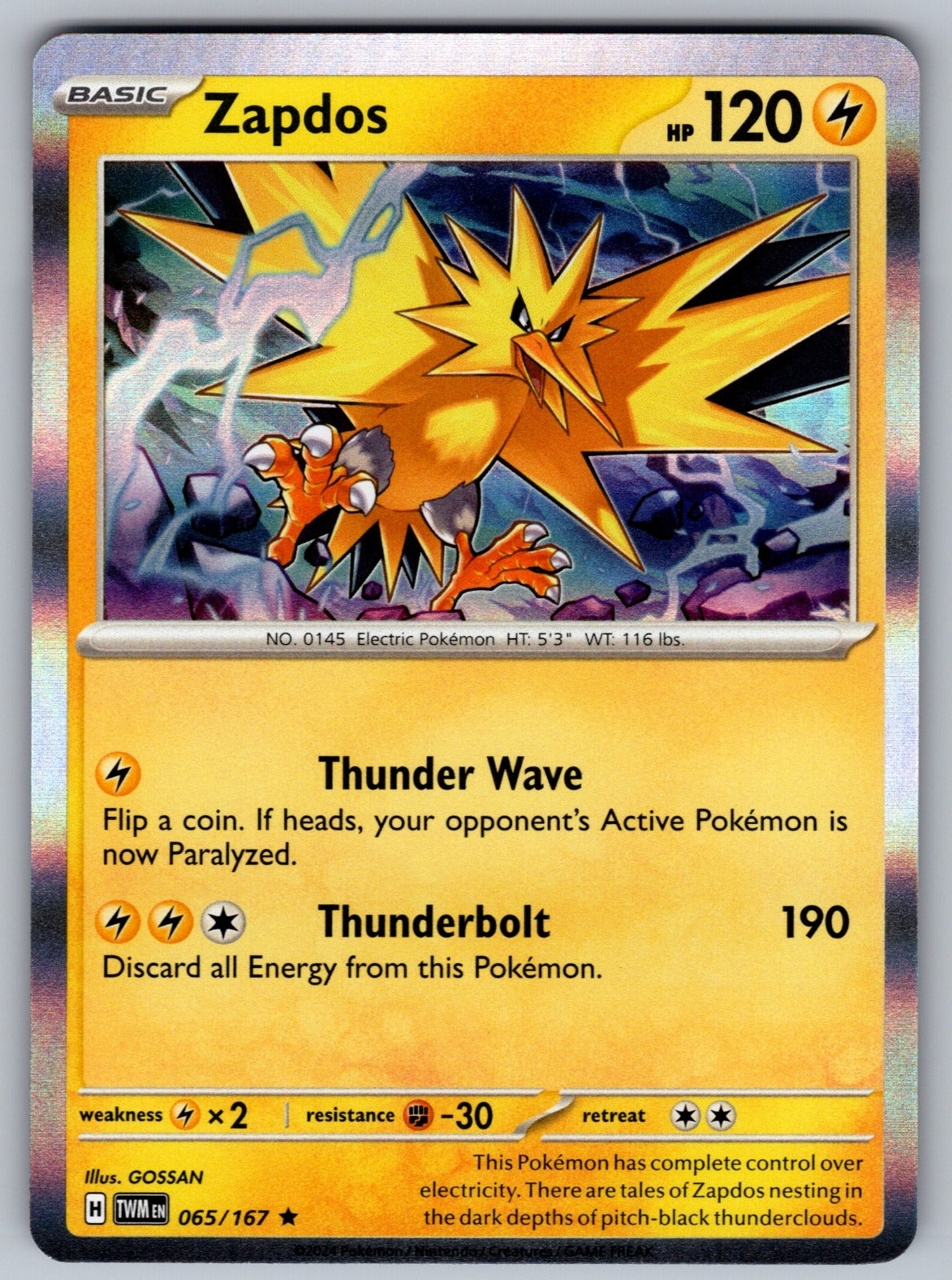 Zapdos Holo Rare SV06: Twilight Masquerade 065/167 NM 2024