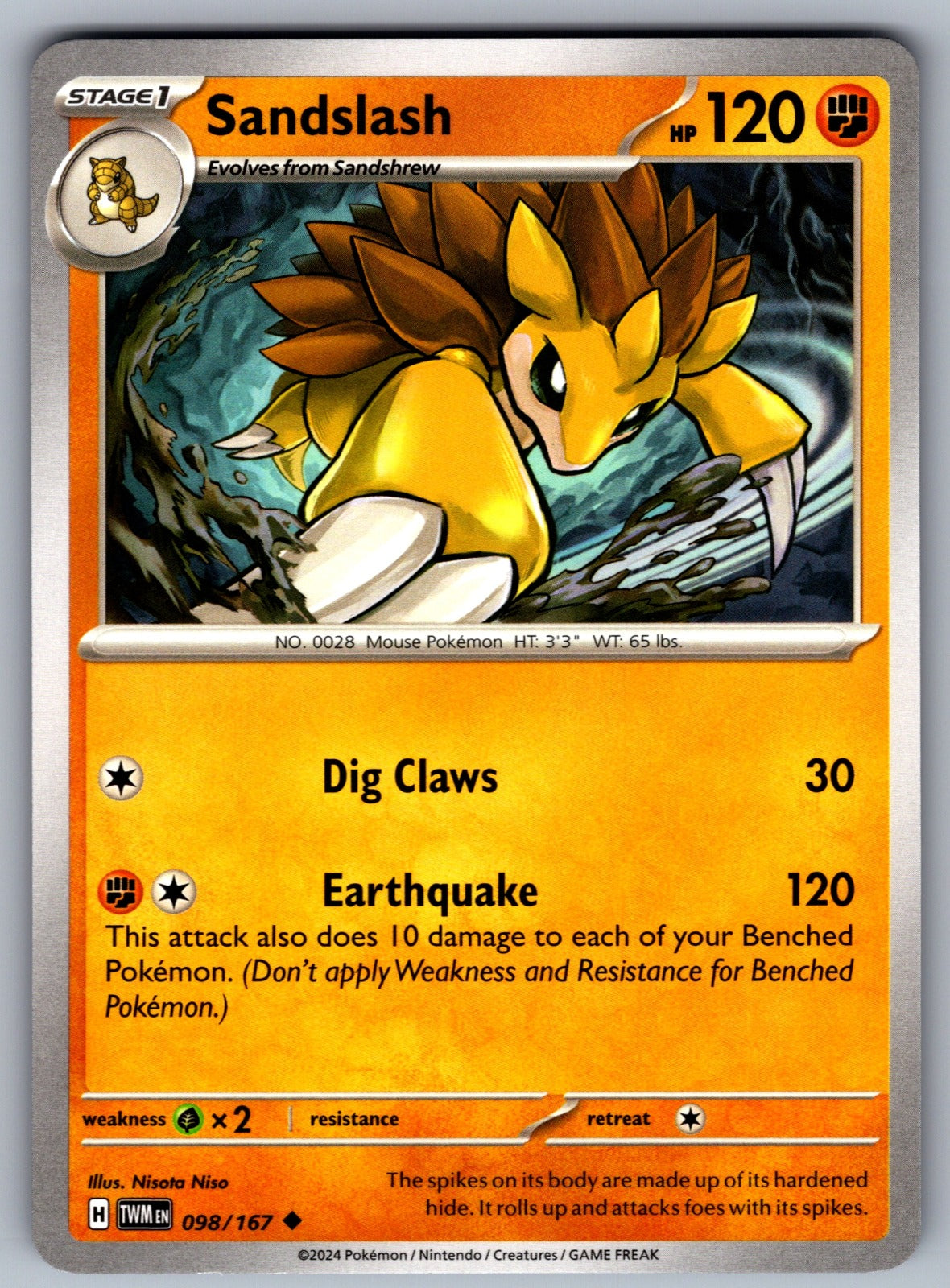 Sandslash Uncommon SV06: Twilight Masquerade 098/167 NM 2024