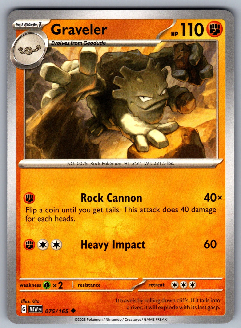 Graveler Uncommon SV: Scarlet & Violet 151 075/165 NM 2023