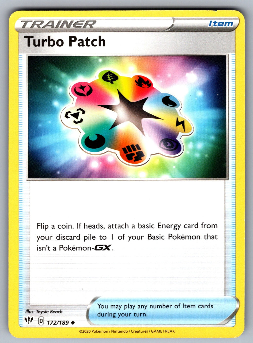 Turbo Patch Uncommon SWSH03: Darkness Ablaze 172/189 NM 2020
