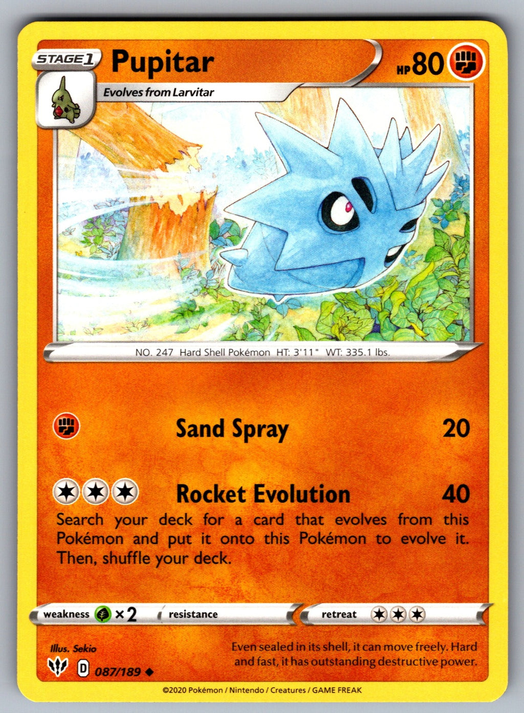 Pupitar Uncommon SWSH03: Darkness Ablaze 087/189 NM 2020