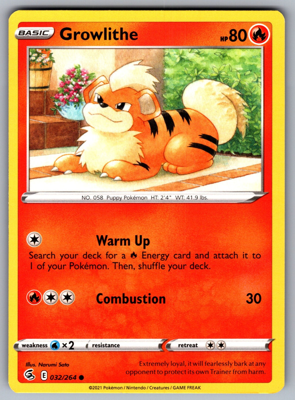 Growlithe Common SWSH08: Fusion Strike 032/264 NM 2021