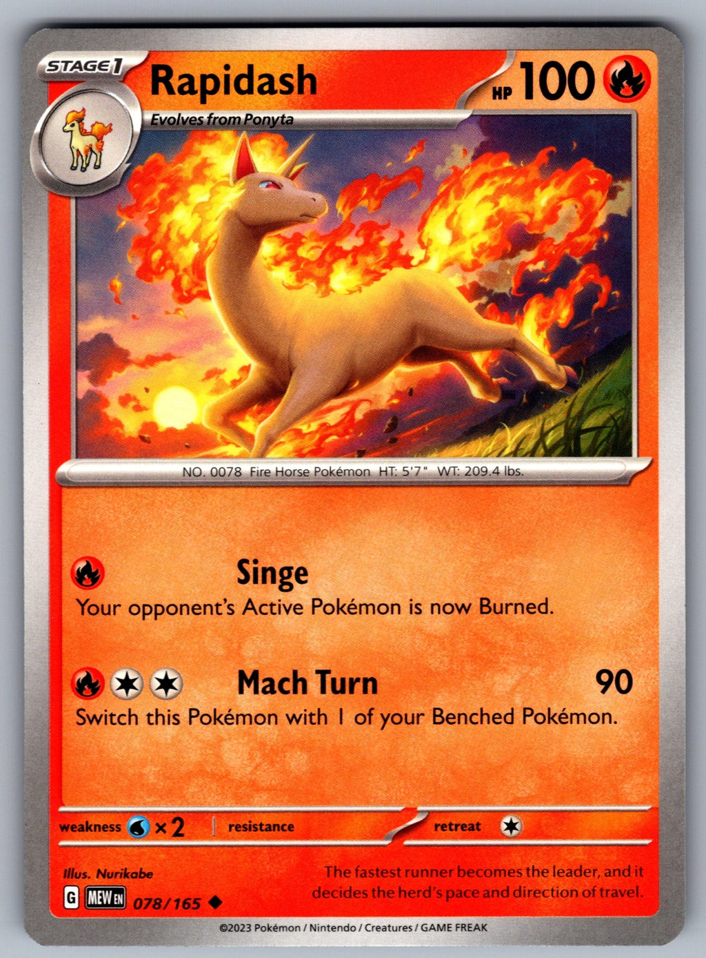 Rapidash Uncommon SV: Scarlet & Violet 151 078/165 NM 2023