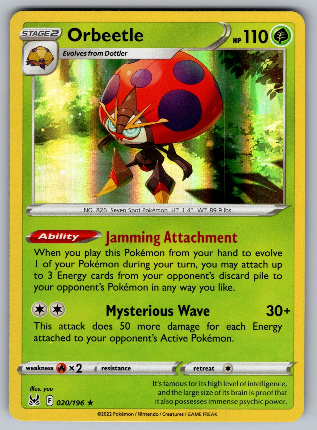 Orbeetle Holo Rare SWSH11: Lost Origin 020/196 NM 2022