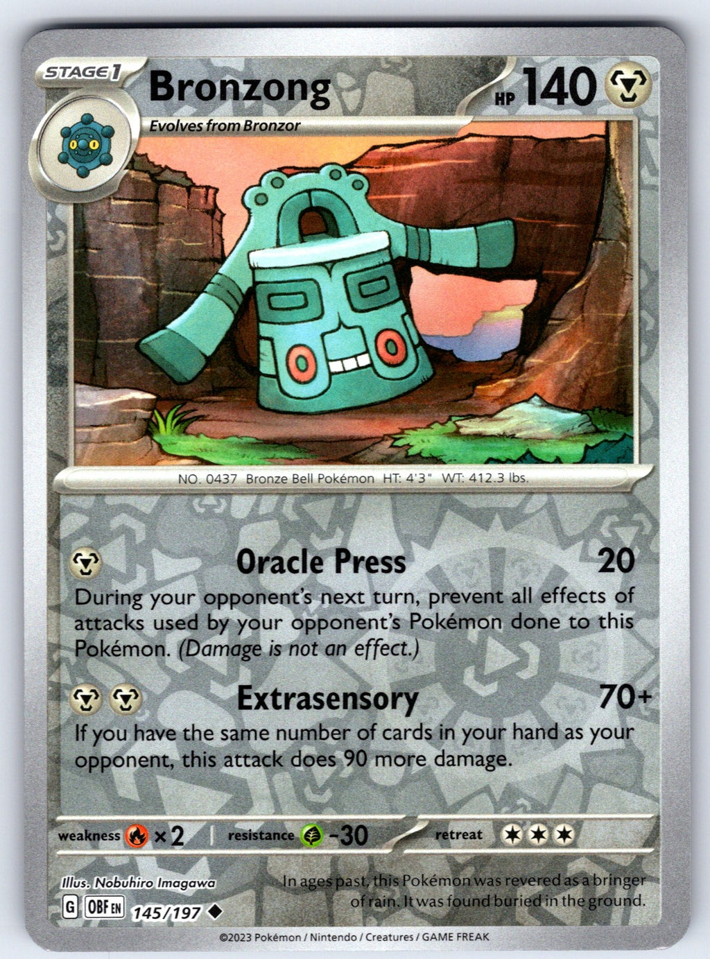 Bronzong Reverse Holo Uncommon SV03: Obsidian Flames 145/197 NM 2023