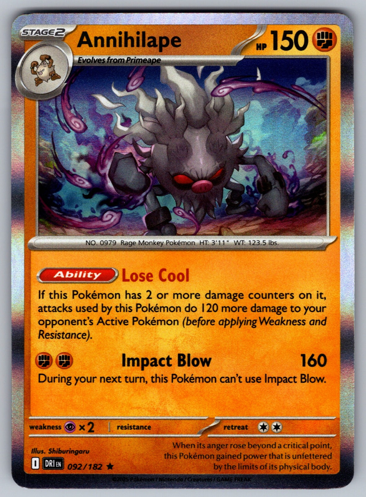 Annihilape Holo Rare SV10: Destined Rivals 092/182 NM 2025