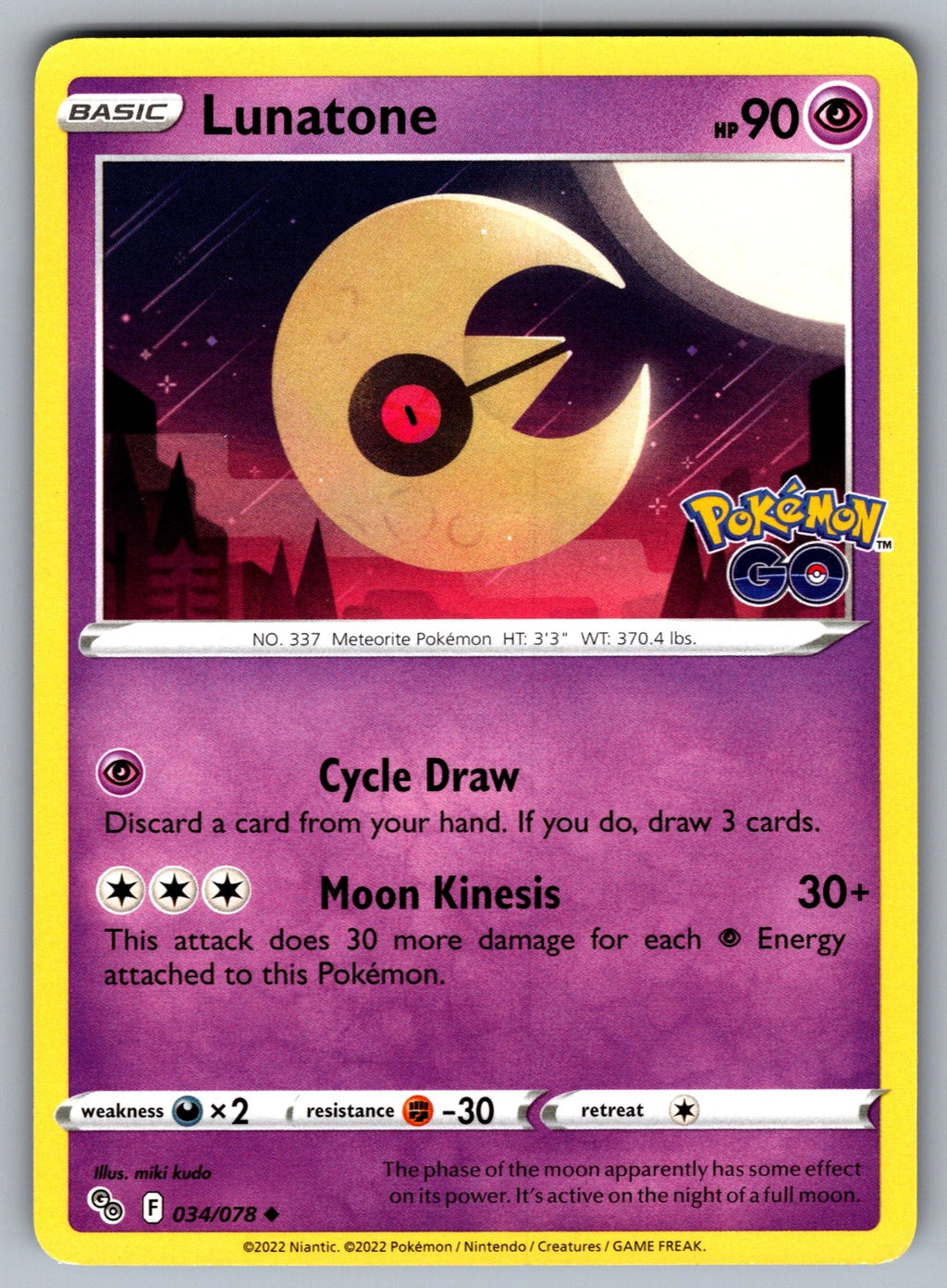 Lunatone Uncommon Pokemon GO 034/078 NM 2022