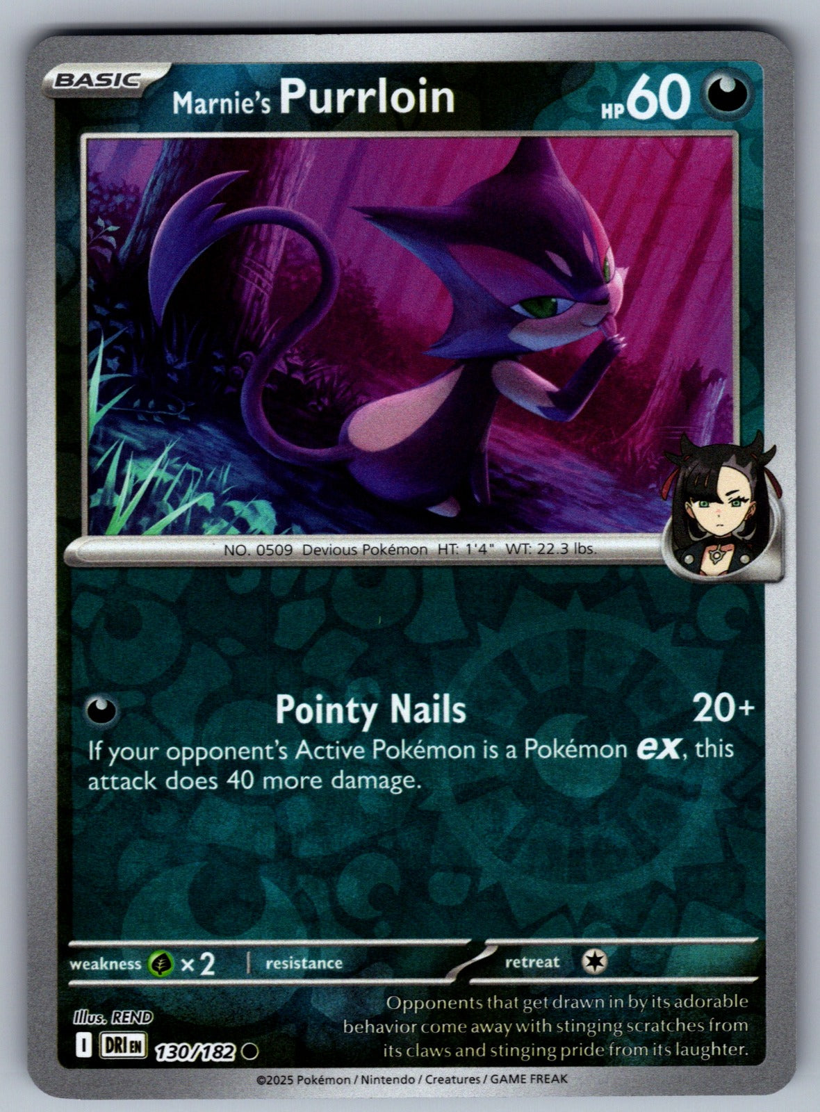 Marnie's Purrloin Reverse Holo Common SV10: Destined Rivals 130/182 NM 2025