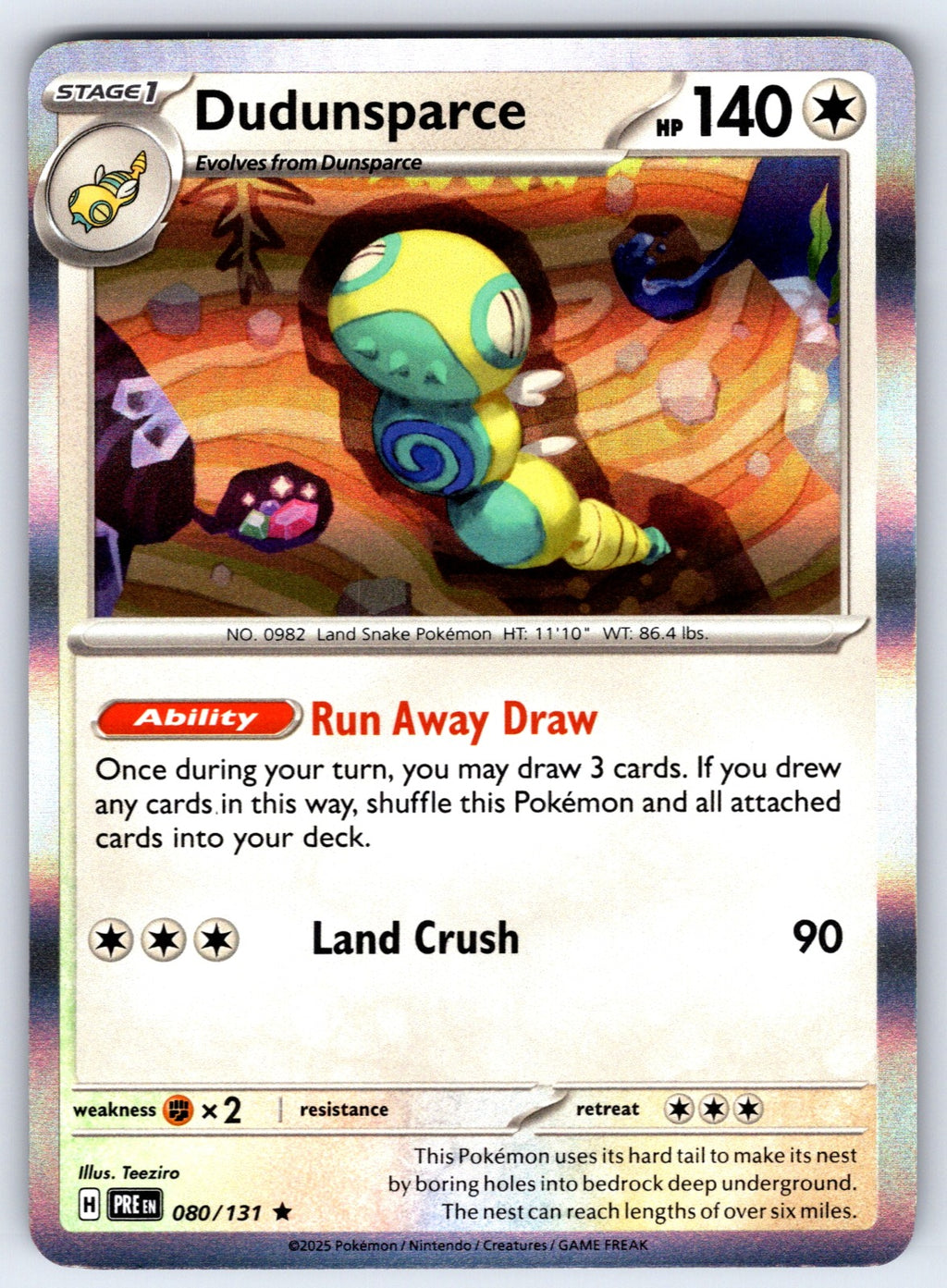 Dudunsparce Holo Rare SV: Prismatic Evolutions 080/131 NM 2025