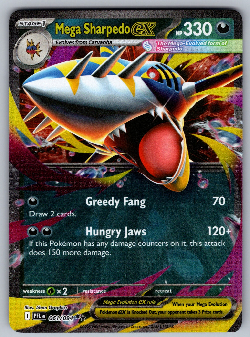 Mega Sharpedo ex Holo Double Rare ME02: Phantasmal Flames 061/094 NM 2025