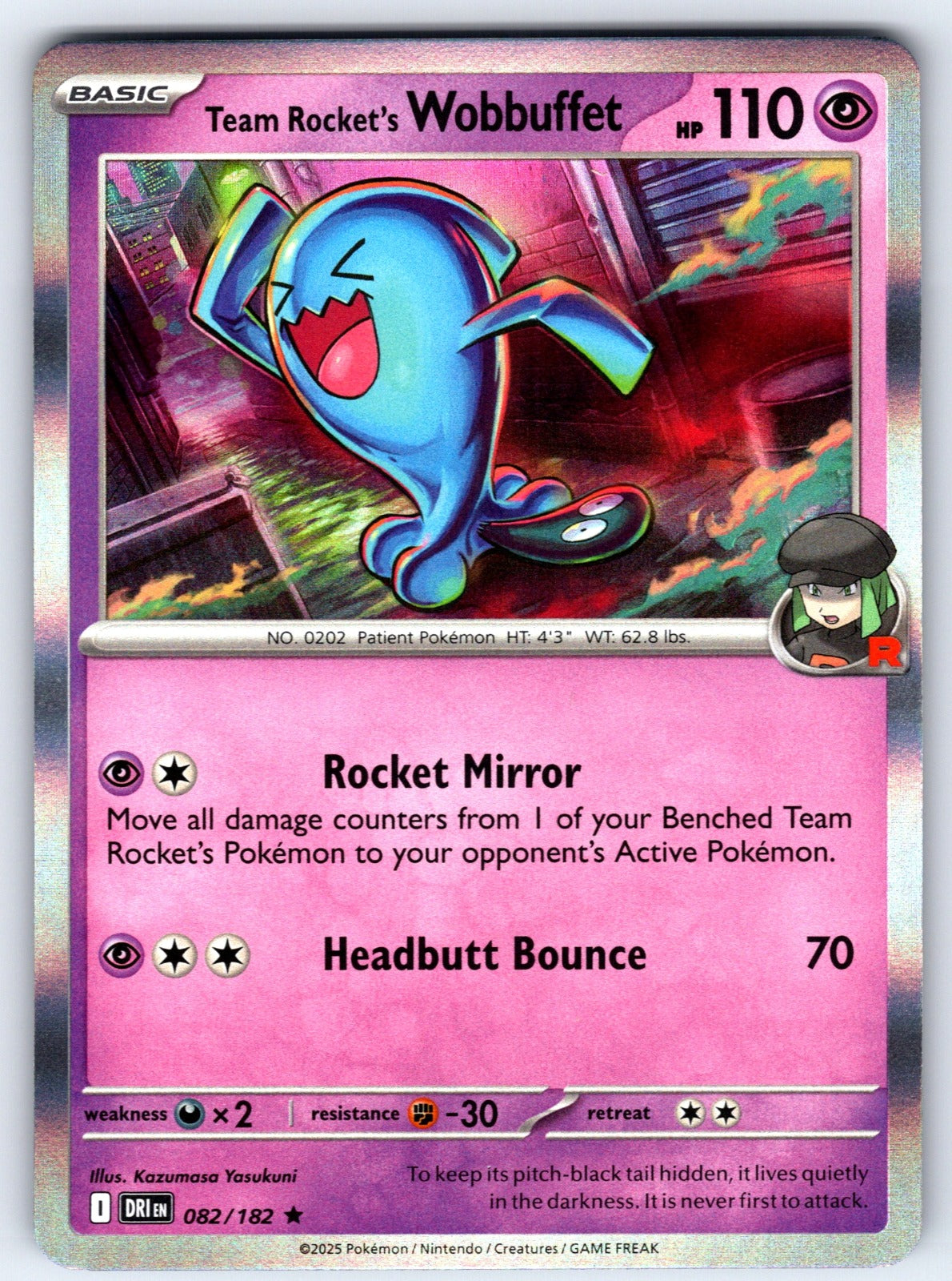 Team Rocket's Wobbuffet Holo Rare SV10: Destined Rivals 082/182 NM 2025
