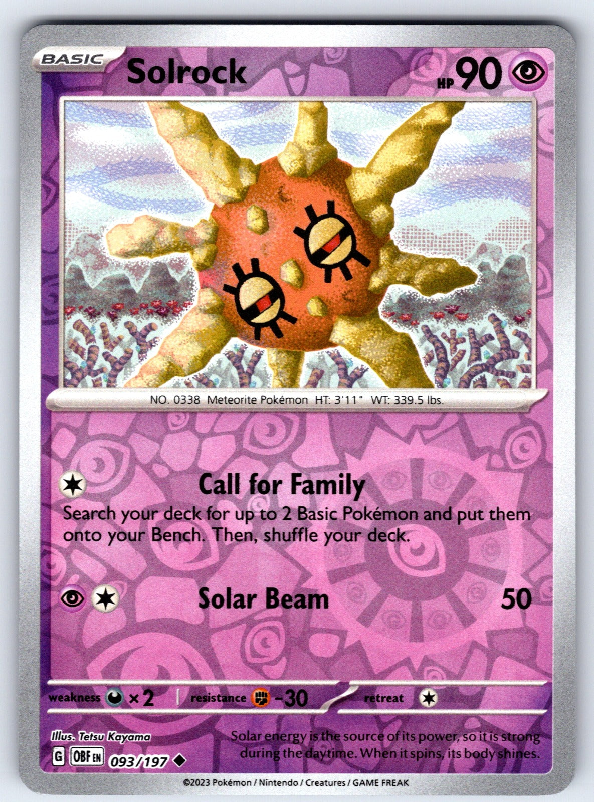 Solrock Reverse Holo Uncommon SV03: Obsidian Flames 093/197 NM 2023