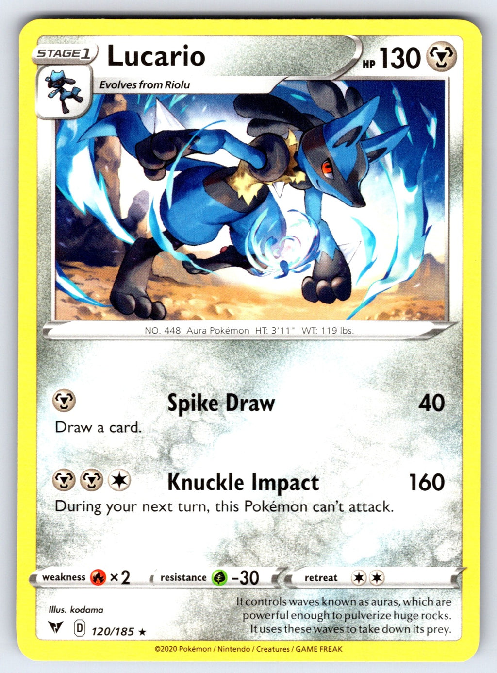 Lucario Rare SWSH04: Vivid Voltage 120/185 LP 2020