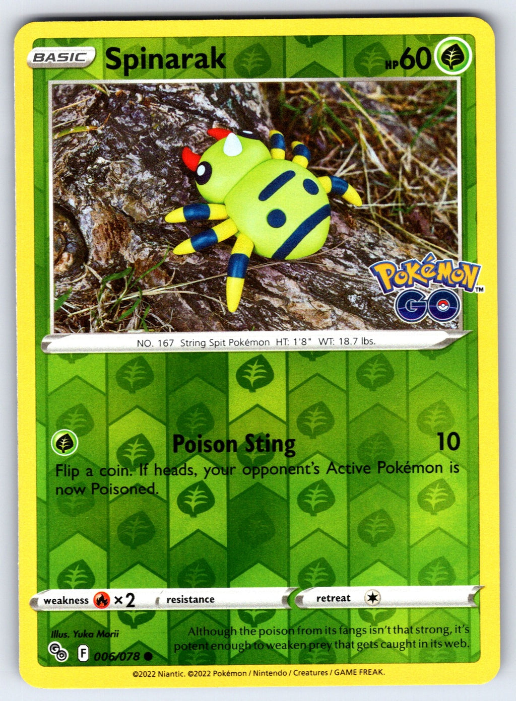 Spinarak Reverse Holo Common Pokemon GO 006/078 NM 2022