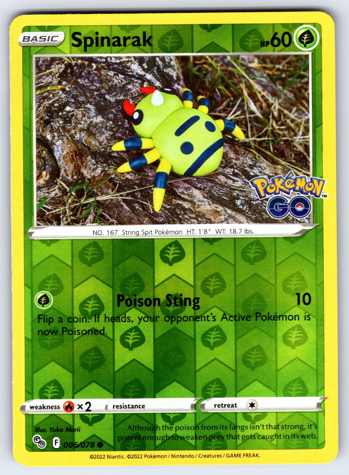 Spinarak Reverse Holo Common Pokemon GO 006/078 NM 2022
