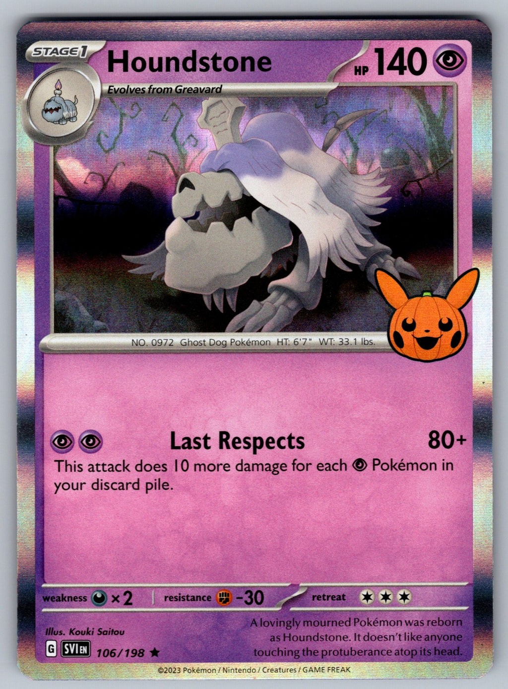 Houndstone Holo Rare Trick or Trade BOOster Bundle 2023 106/198 NM 2023