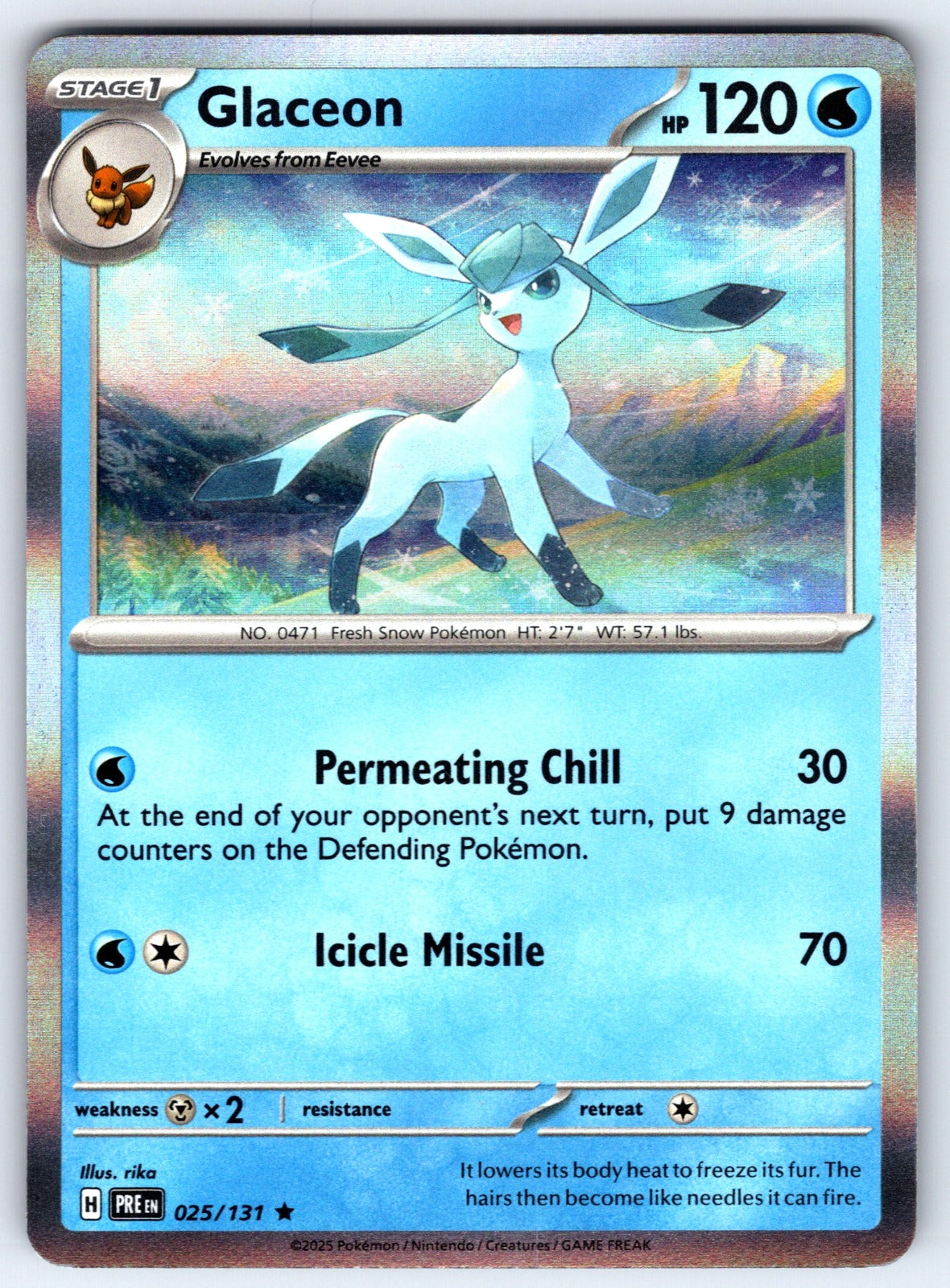 Glaceon Holo Rare SV: Prismatic Evolutions 025/131 NM 2025