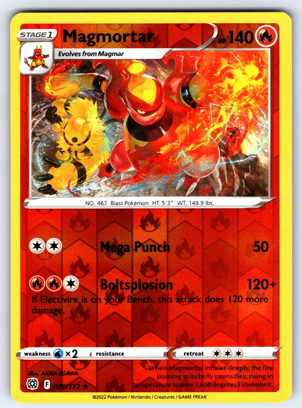 Magmortar Reverse Holo Rare SWSH09: Brilliant Stars 020/172 NM 2022