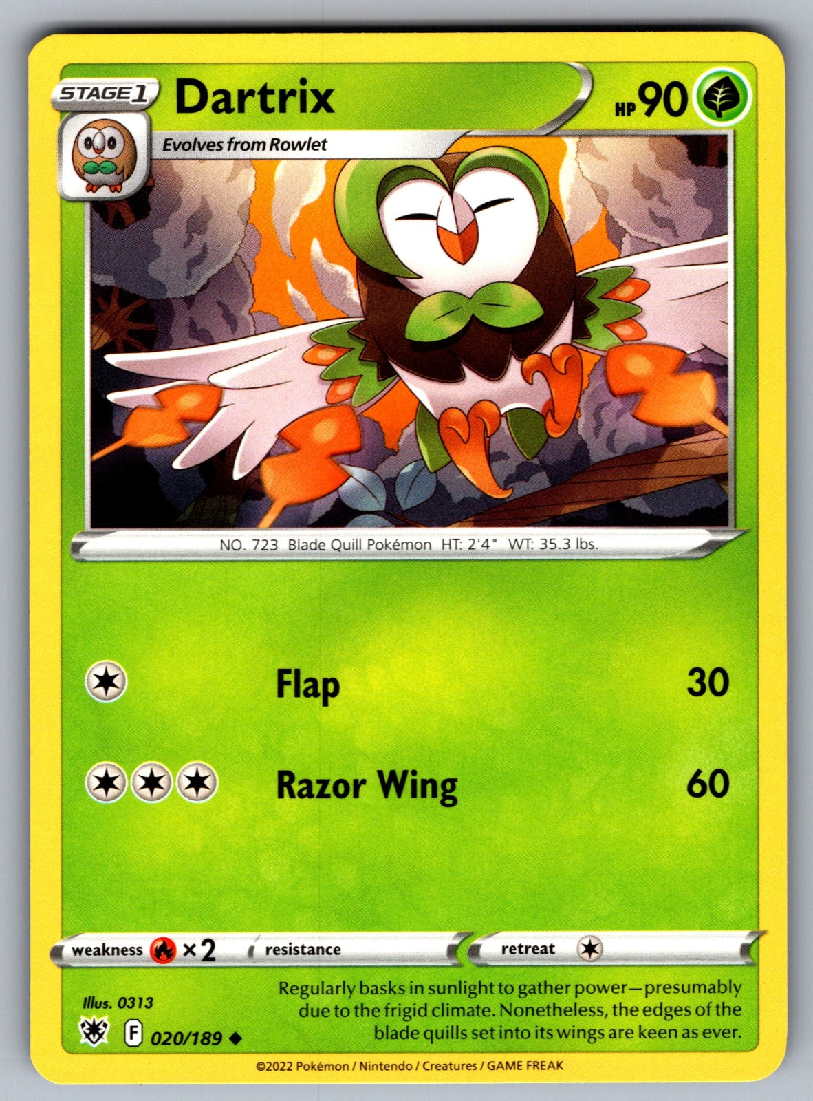Dartrix Uncommon SWSH10: Astral Radiance 020/189 NM 2022