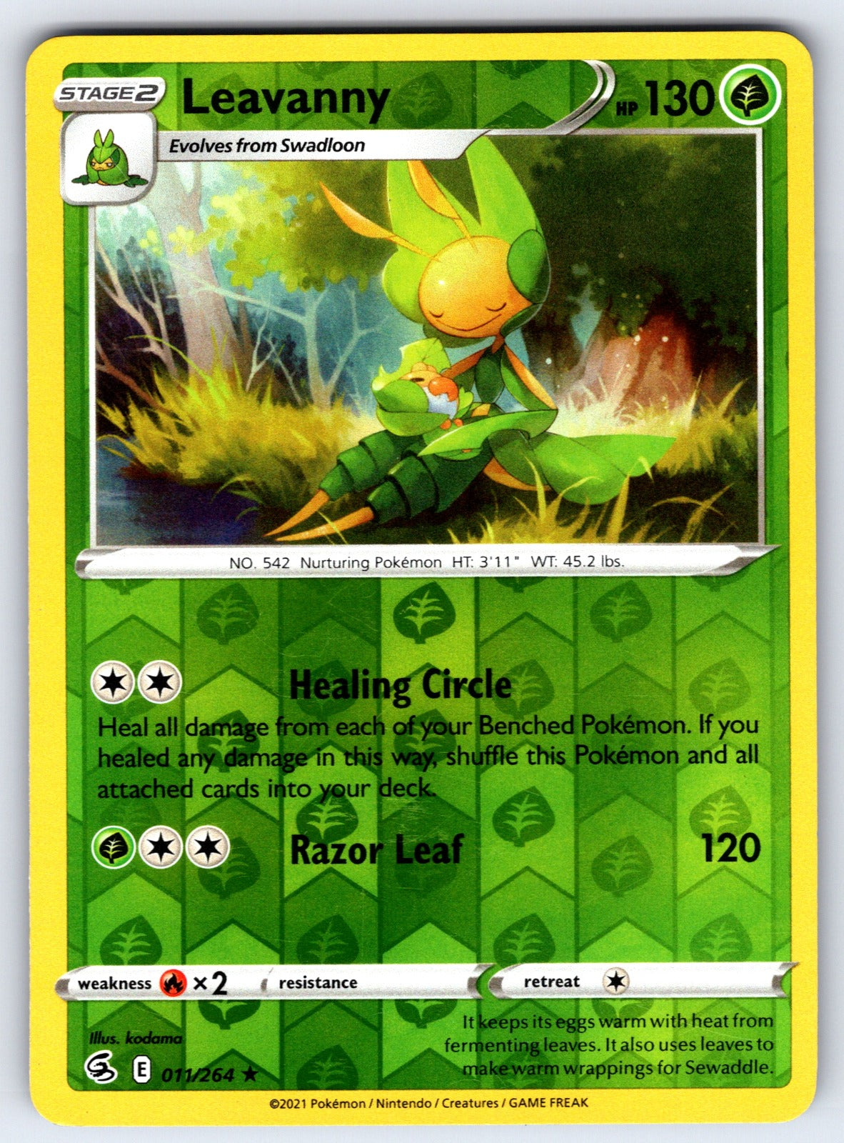 Leavanny Reverse Holo Rare SWSH08: Fusion Strike 011/264 NM 2021