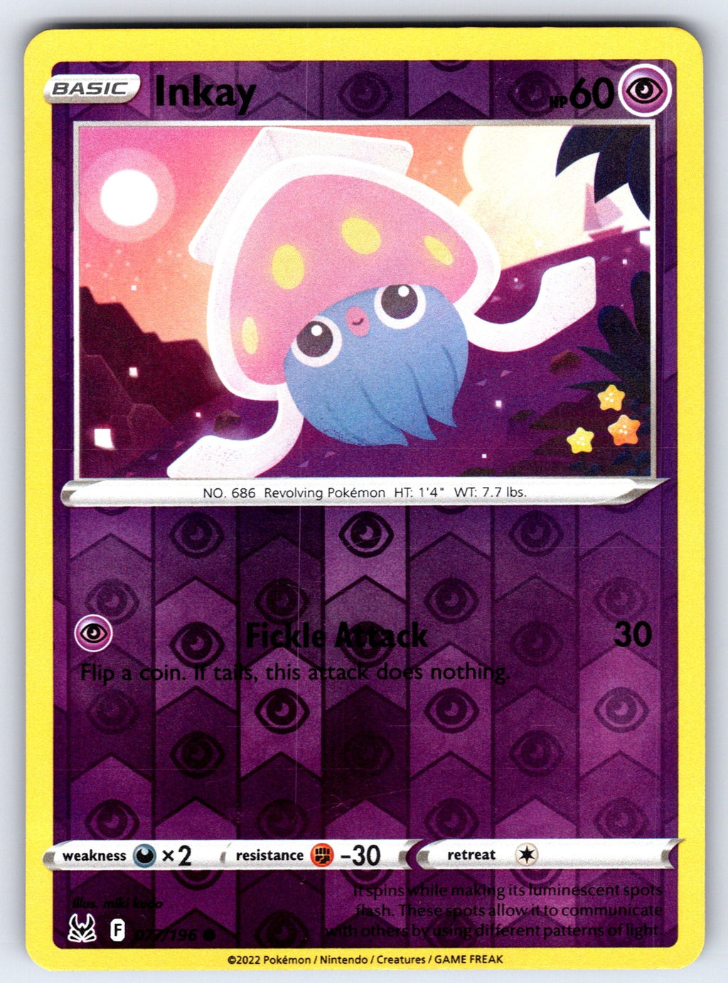 Inkay Reverse Holo Common SM - Burning Shadows 89/147 NM 2017
