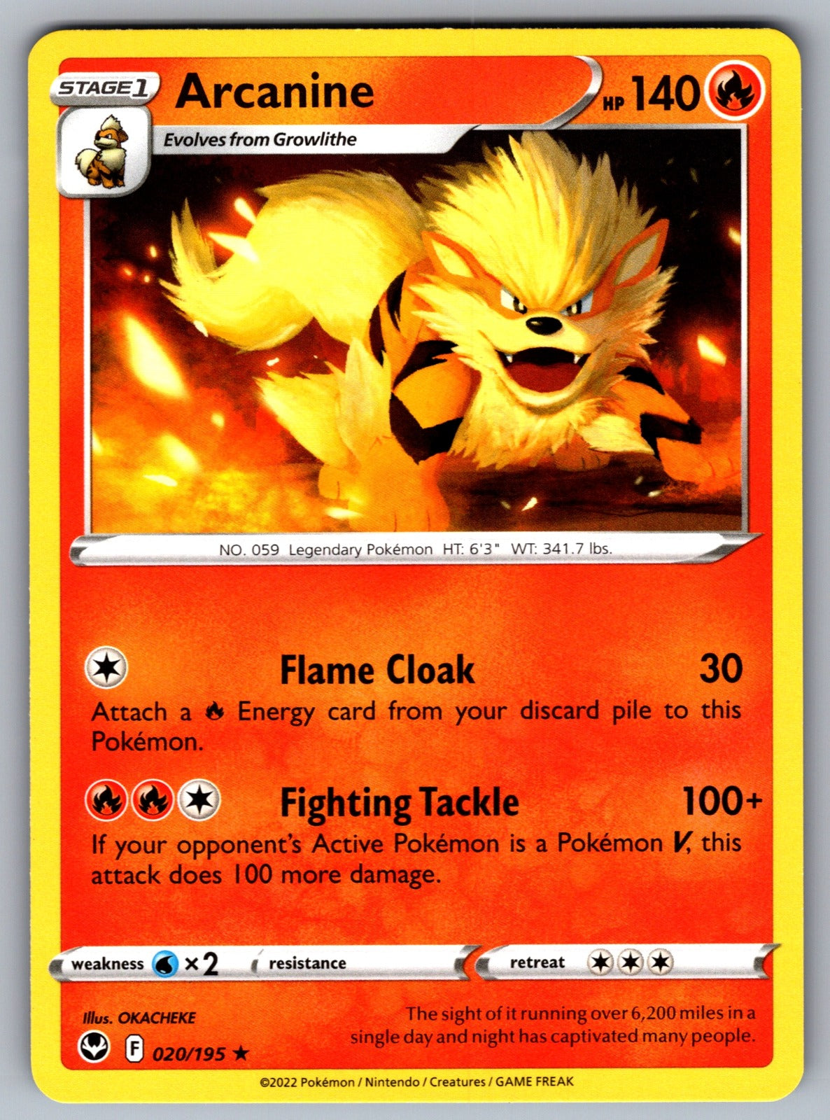 Arcanine Rare SWSH12: Silver Tempest 020/195 NM 2022