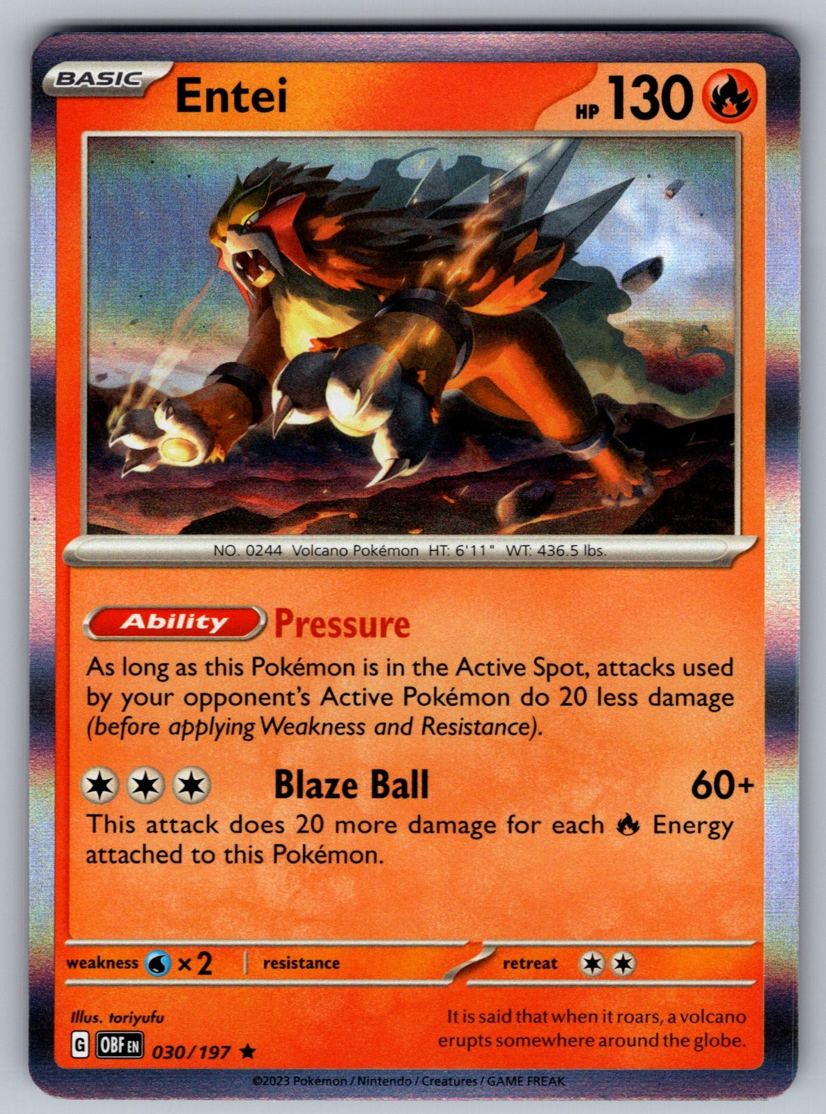 Entei Holo Rare SV03: Obsidian Flames 030/197 NM 2023