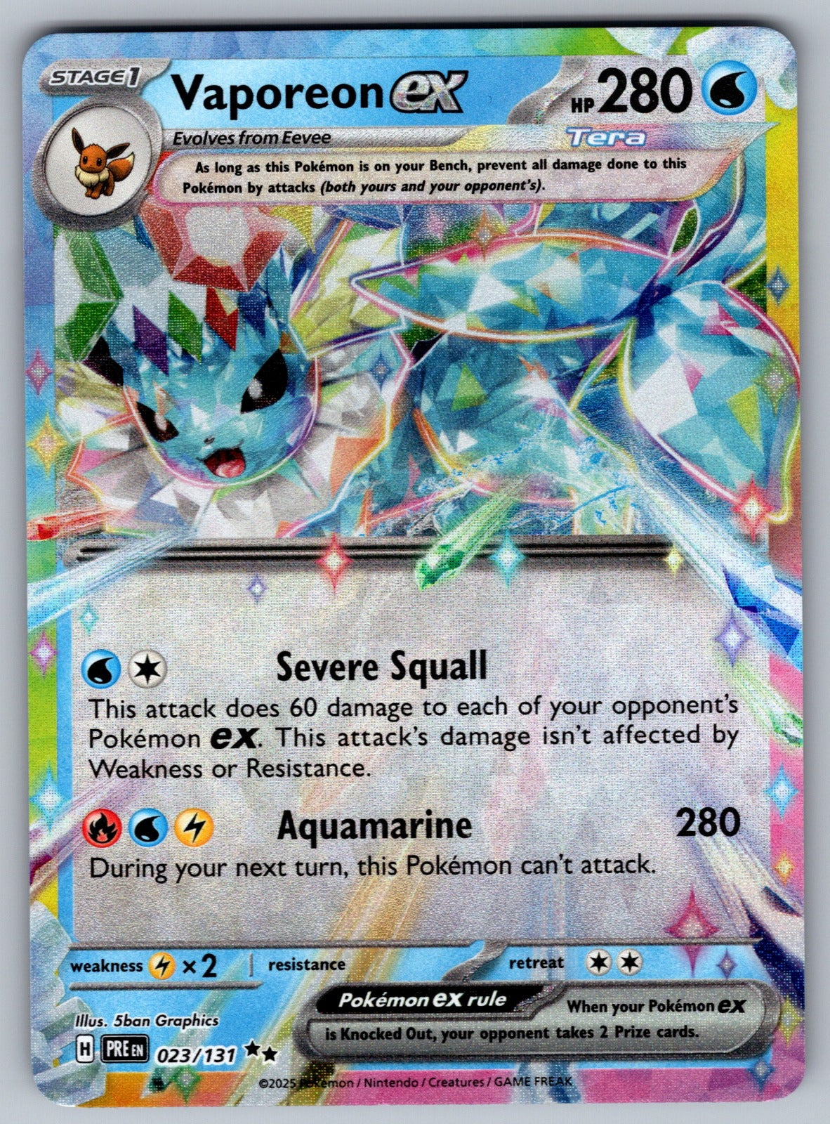 Vaporeon ex Holo Double Rare SV: Prismatic Evolutions 023/131 NM 2025