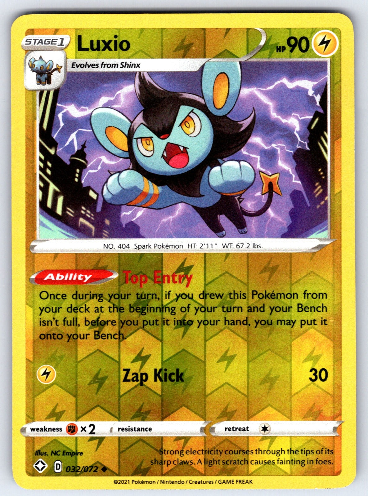 Luxio Reverse Holo Uncommon Shining Fates 032/072 NM 2021