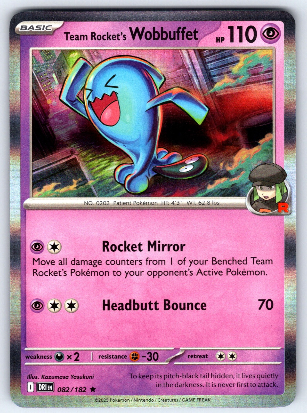 Team Rocket's Wobbuffet Holo Rare SV10: Destined Rivals 082/182 NM 2025