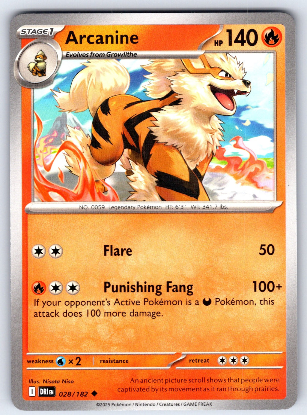 Arcanine Uncommon SV10: Destined Rivals 028/182 LP 2025