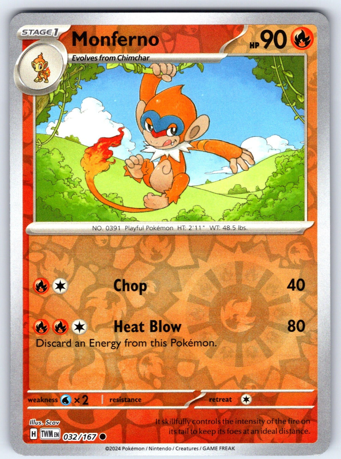 Monferno Reverse Holo Common SV06: Twilight Masquerade 032/167 NM 2024