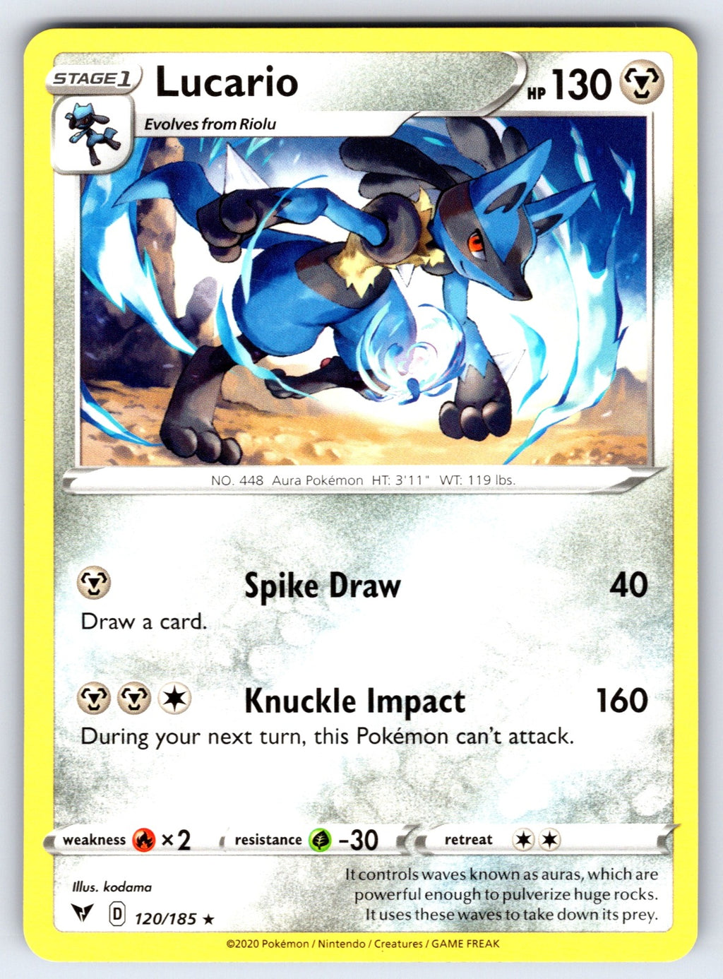 Lucario Rare SWSH04: Vivid Voltage 120/185 LP 2020