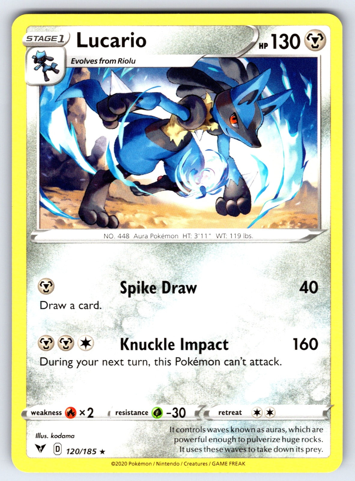 Lucario Rare SWSH04: Vivid Voltage 120/185 LP 2020