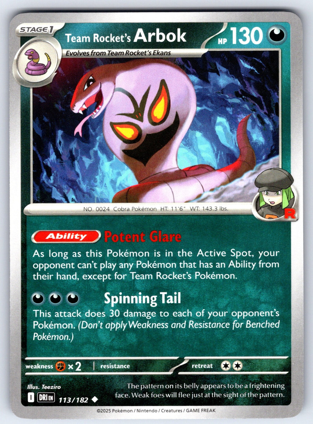 Team Rocket's Arbok Uncommon SV10: Destined Rivals 113/182 LP 2025