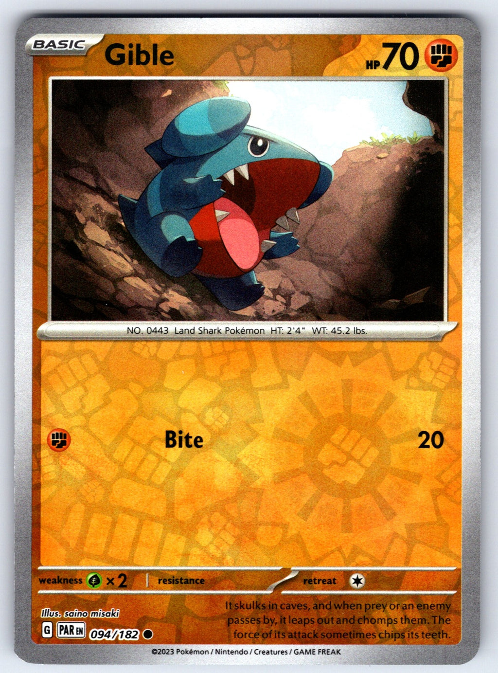 Gible Reverse Holo Common SV04: Paradox Rift 094/182 NM 2023