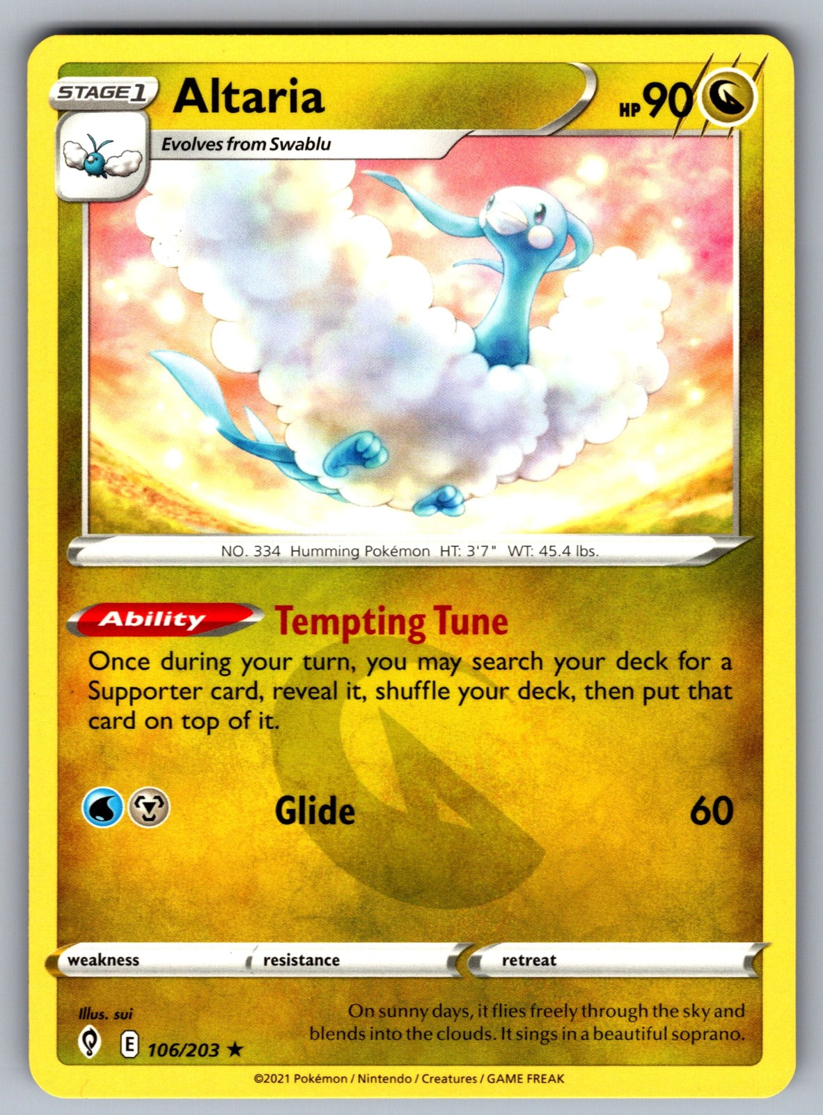 Altaria Rare SWSH07: Evolving Skies 106/203 NM 2021