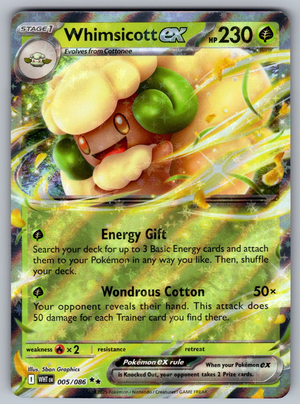 Whimsicott ex Holo Double Rare SV: White Flare 005/086 NM 2025