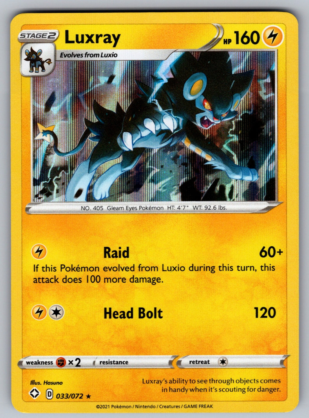Luxray Holo Rare Shining Fates 033/072 NM 2021