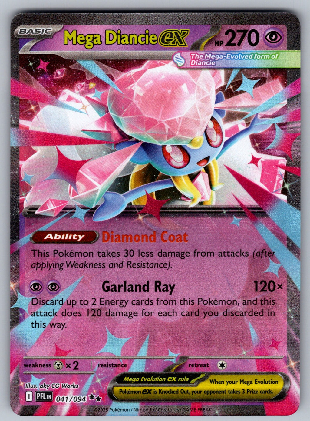 Mega Diancie ex Holo Double Rare ME02: Phantasmal Flames 041/094 NM 2025