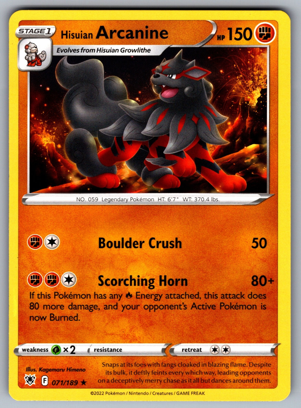 Hisuian Arcanine Rare SWSH10: Astral Radiance 071/189 NM 2022