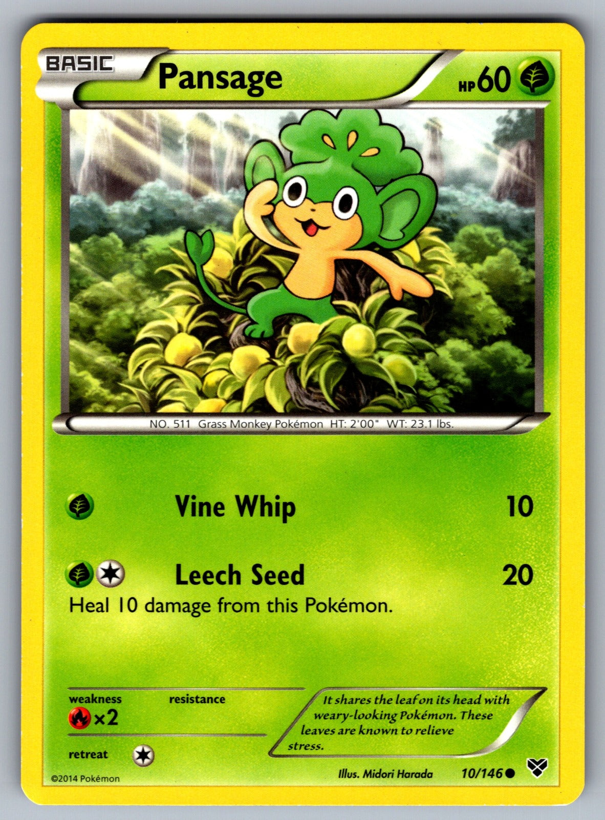 Pansage Common XY Base Set 10/146 LP 2014